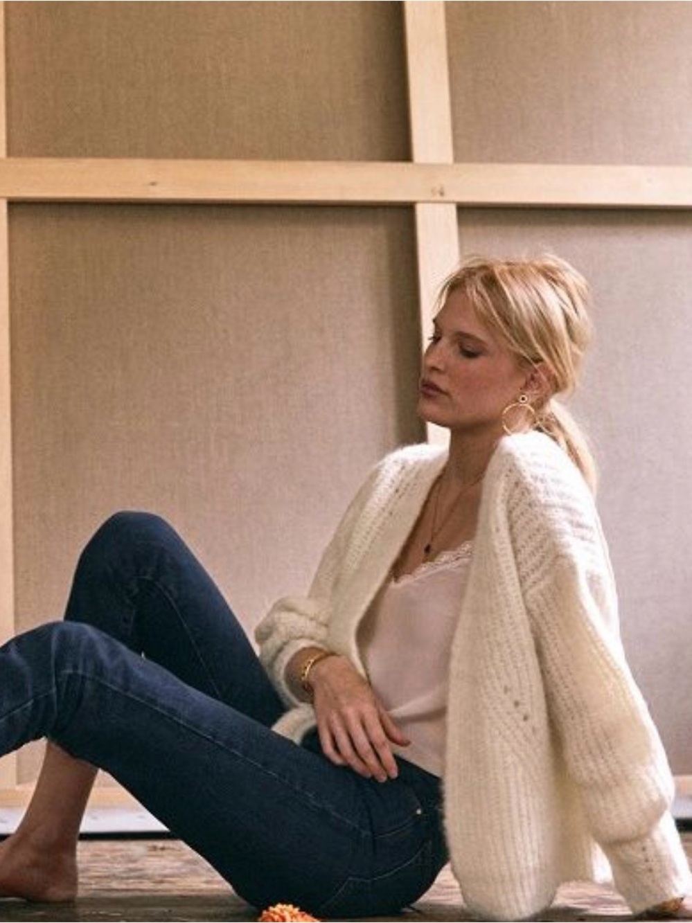 Sezane Cream Chunky Knit Cardigan